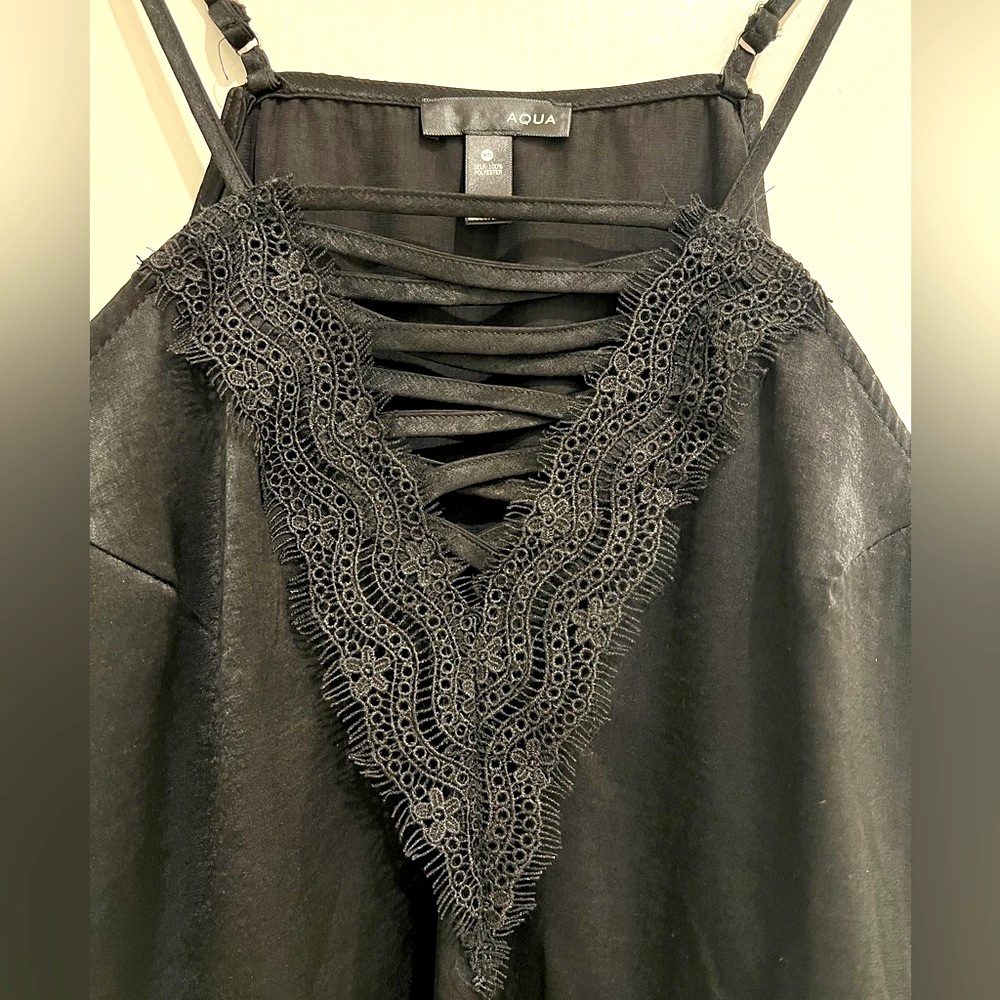 AQUA Silk Sleeveless Top Black